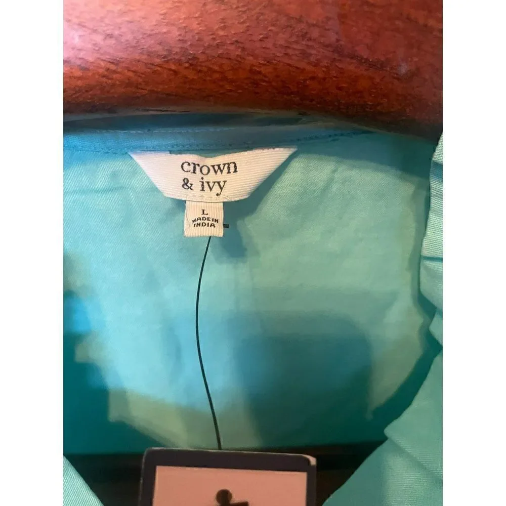 Crown & Ivy Turo Bold Hues Teal Green Tunic Blouse Size L NWT